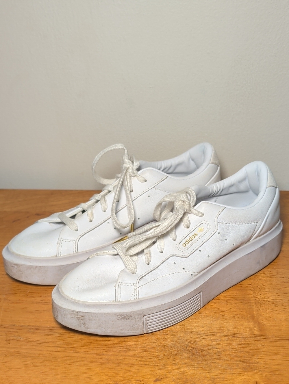 Adidas Originals Sleek Super Sneakers All White Leather Platform Womens Size 7.5